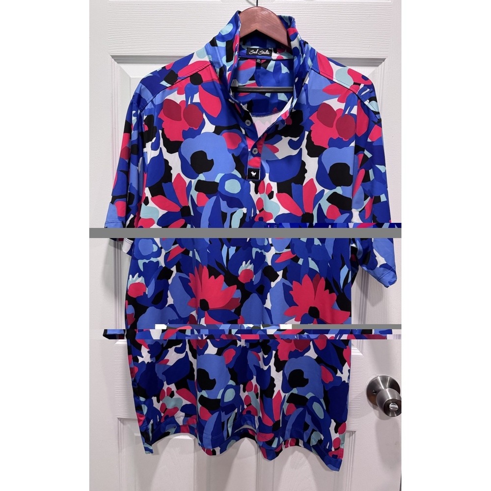Bad Birdie Polo Shirt Mens 2XL Pink Floral Performance Stretch Golf MINT!!